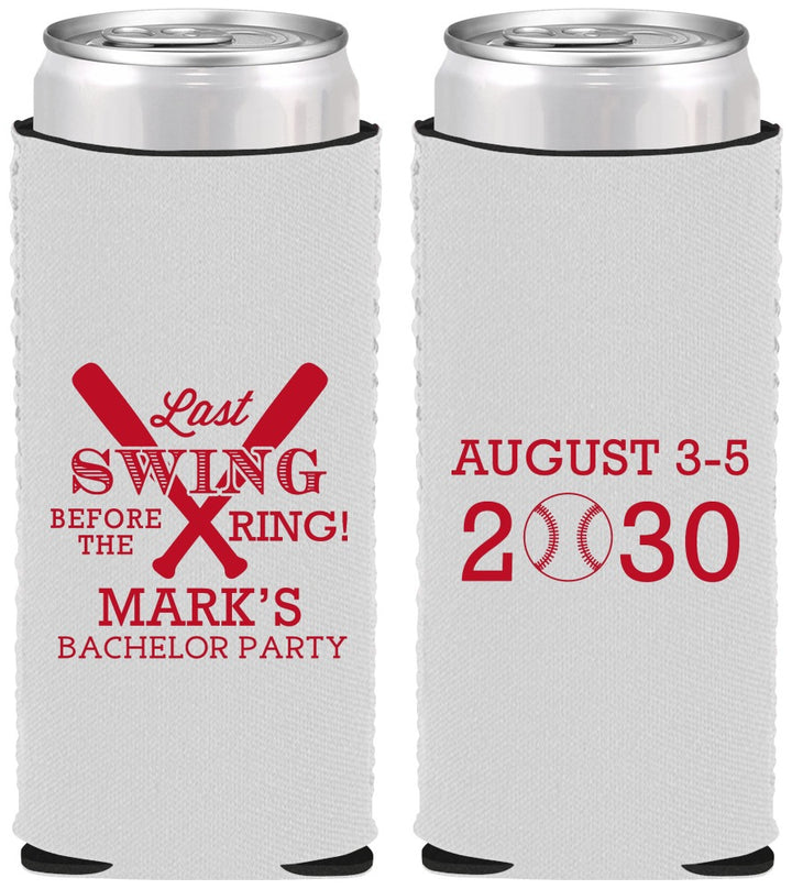 Custom Bachelor Party Neoprene Slim Can Coolers - Baseball | 40086