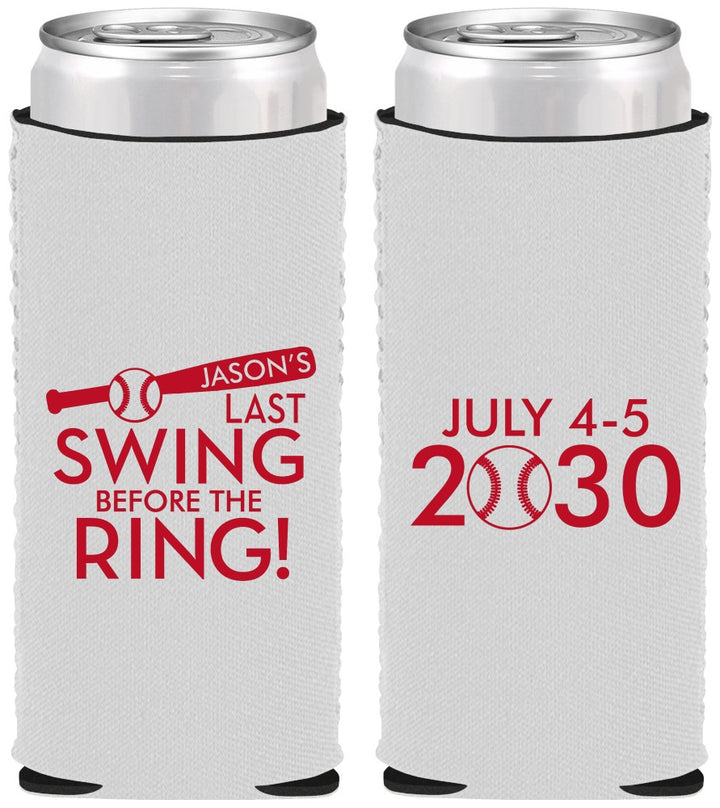 Custom Bachelor Party Neoprene Slim Can Coolers - Baseball | 40087