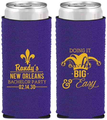 Custom Bachelor Party Neoprene Slim Can Coolers - Mardi Gras | 40089
