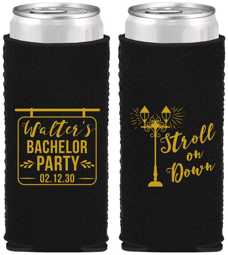 Custom Bachelor Party Neoprene Slim Can Coolers - Mardi Gras | 40092