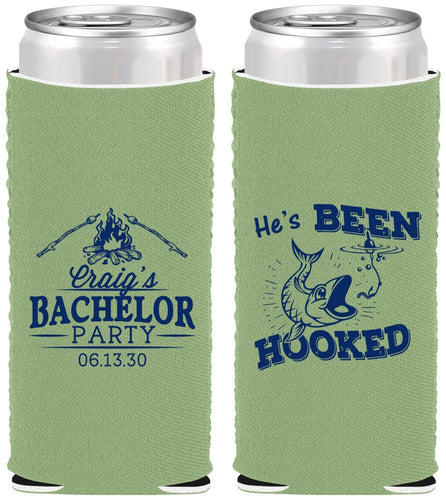 Custom Bachelor Party Neoprene Slim Can Coolers - Fishing Hooked | 40096