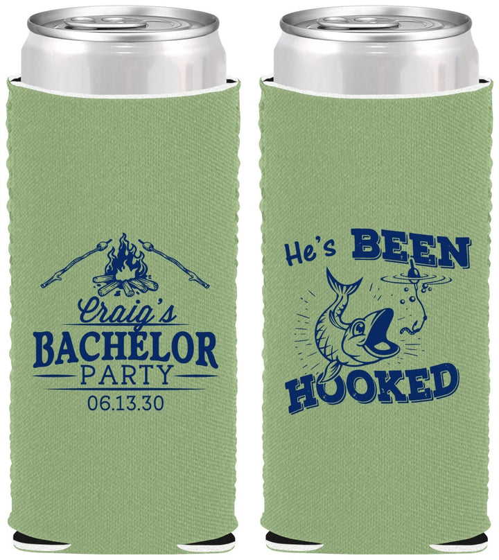 Custom Bachelor Party Neoprene Slim Can Coolers - Fishing Hooked | 40096