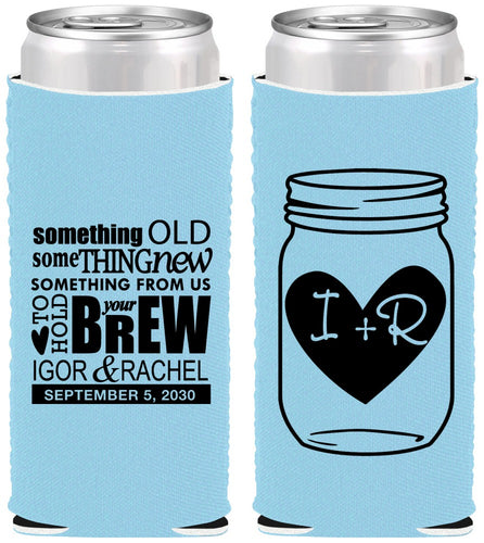 Custom Wedding Neoprene Slim Can Coolers - Something Old Something New | 401