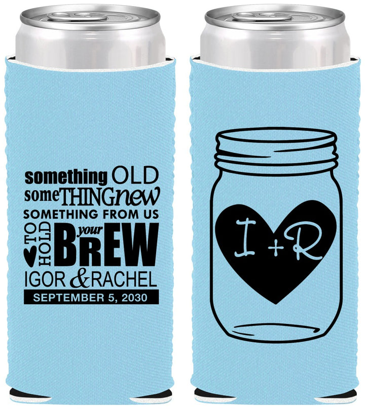 Custom Wedding Neoprene Slim Can Coolers - Something Old Something New | 401
