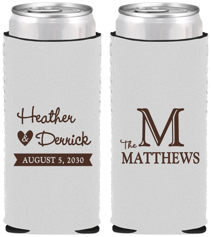 Custom Wedding Neoprene Slim Can Coolers - Monogram | 402
