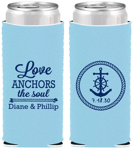 Custom Wedding Neoprene Slim Can Coolers - Love Anchors The Soul | 405