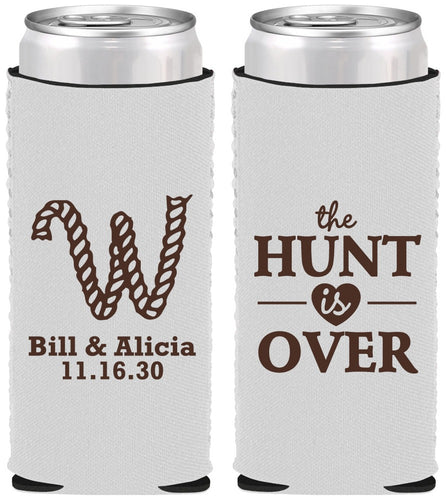 Custom Wedding Neoprene Slim Can Coolers - Monogram Hunt Is Over | 406