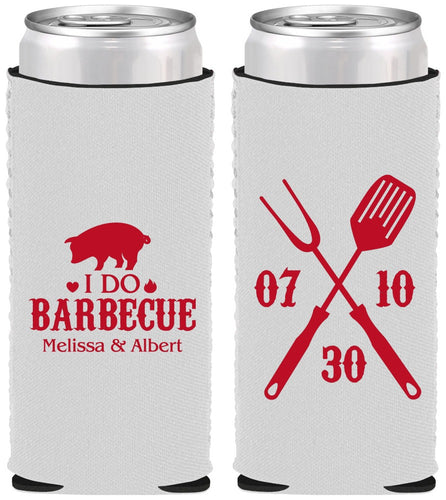 Custom Wedding Neoprene Slim Can Coolers - I Do Barbecue Bbq | 410