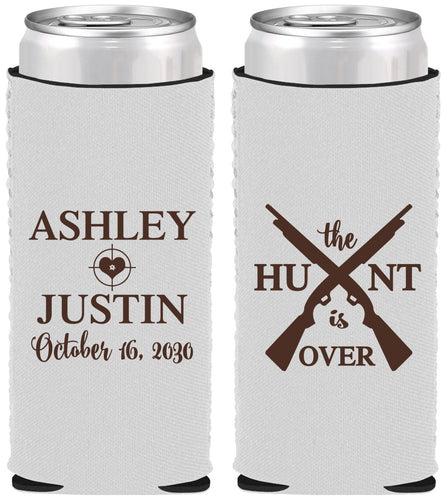 Custom Wedding Neoprene Slim Can Coolers - The Hunt Is Over | 412