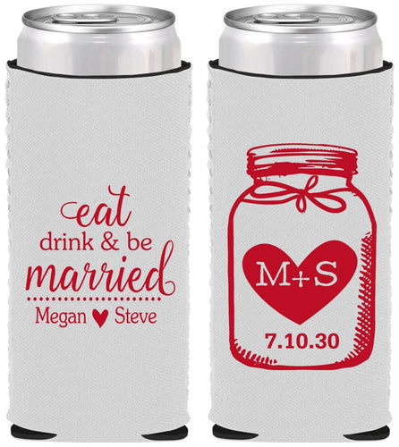 Custom Wedding Neoprene Slim Can Coolers - Mason Jar | 415