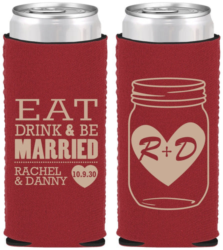 Custom Wedding Neoprene Slim Can Coolers - Eat Drink Be Married | 417