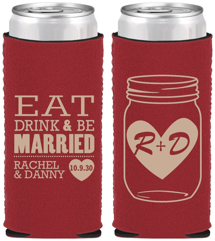 Custom Wedding Neoprene Slim Can Coolers - Eat Drink Be Married | 417
