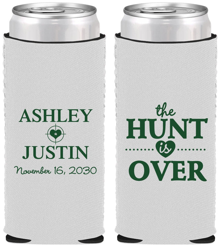 Custom Wedding Neoprene Slim Can Coolers - The Hunt Is Over | 422