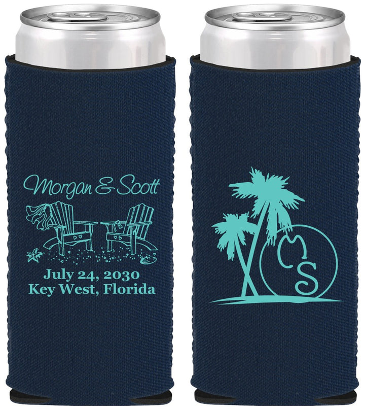 Custom Wedding Neoprene Slim Can Coolers - Beach | 423