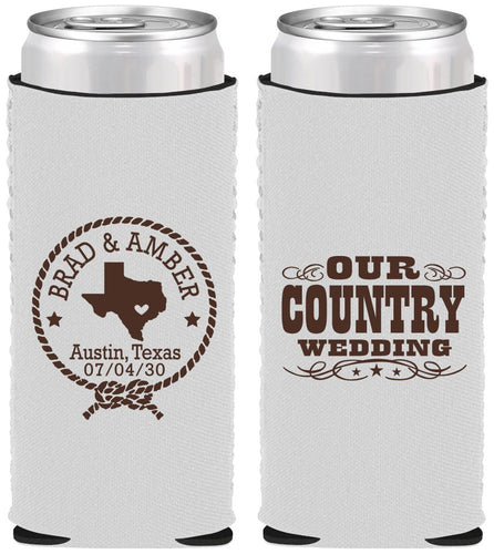 Custom Wedding Neoprene Slim Can Coolers - Country Texas | 424