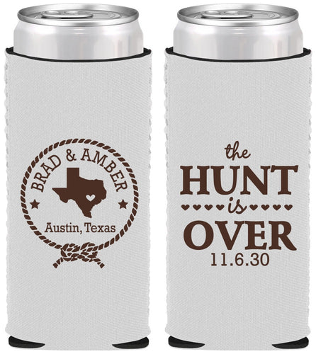 Custom Wedding Neoprene Slim Can Coolers - The Hunt Is Over | 426
