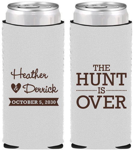 Custom Wedding Neoprene Slim Can Coolers - The Hunt Is Over | 427
