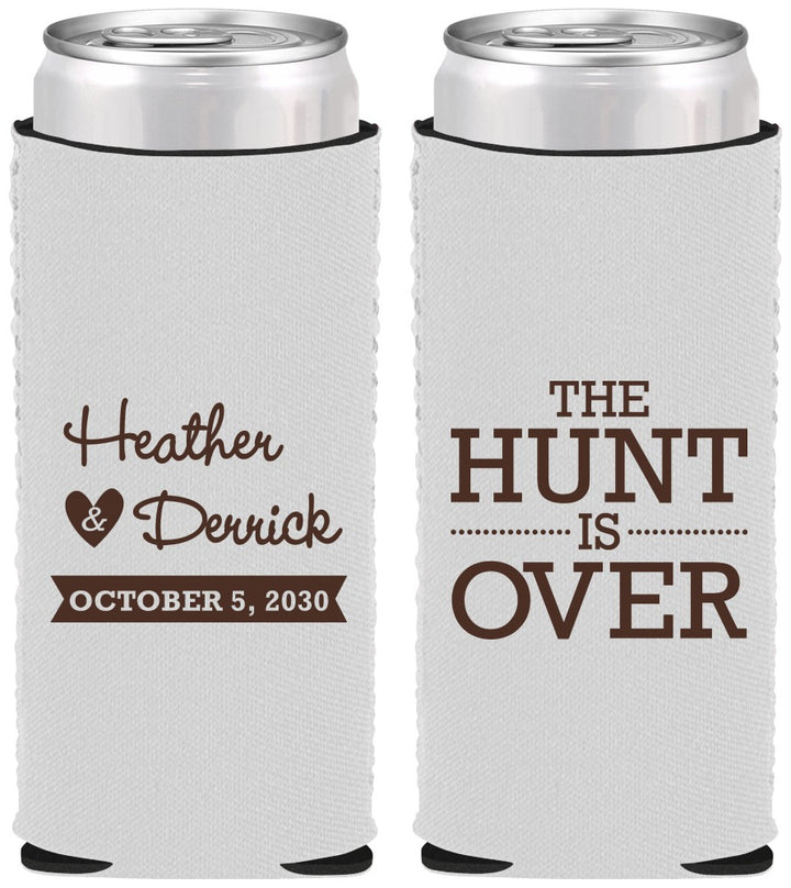 Custom Wedding Neoprene Slim Can Coolers - The Hunt Is Over | 427