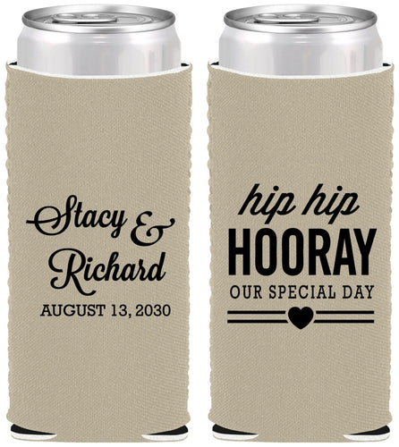 Custom Wedding Neoprene Slim Can Coolers - Hip Hop Hooray | 436
