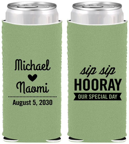 Custom Wedding Neoprene Slim Can Coolers - Sip Sip Hooray | 437