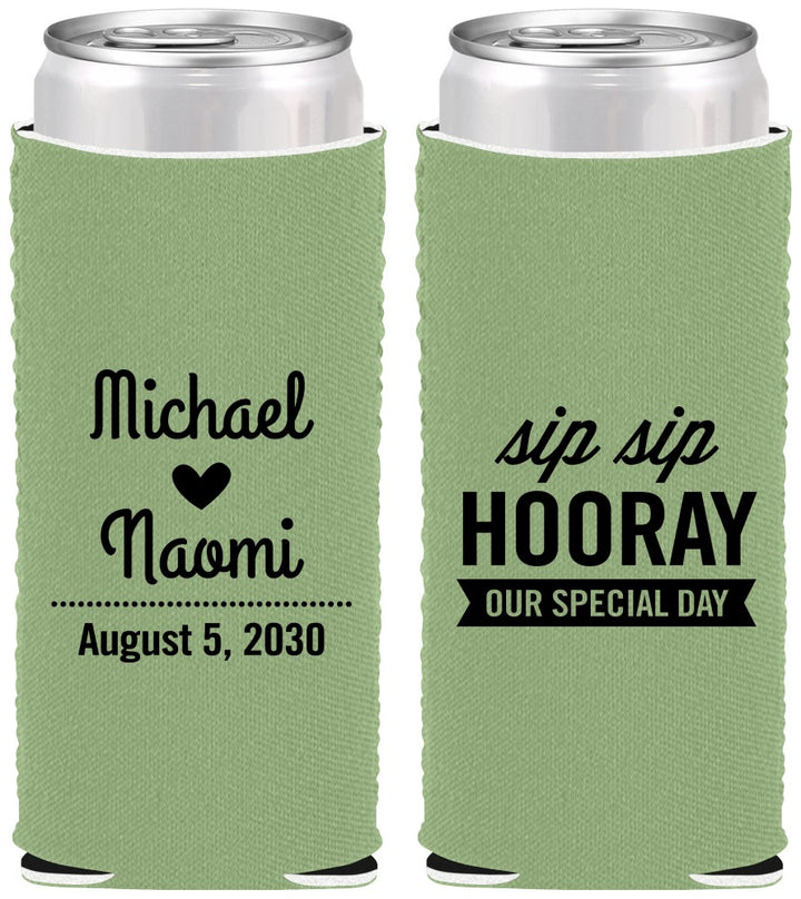 Custom Wedding Neoprene Slim Can Coolers - Sip Sip Hooray | 437