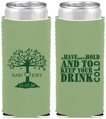Custom Wedding Neoprene Slim Can Coolers - To Have And To Hold | 438
