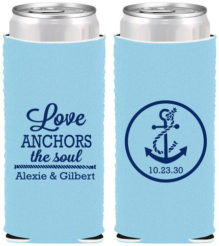 Custom Wedding Neoprene Slim Can Coolers - Love Anchors The Soul | 440