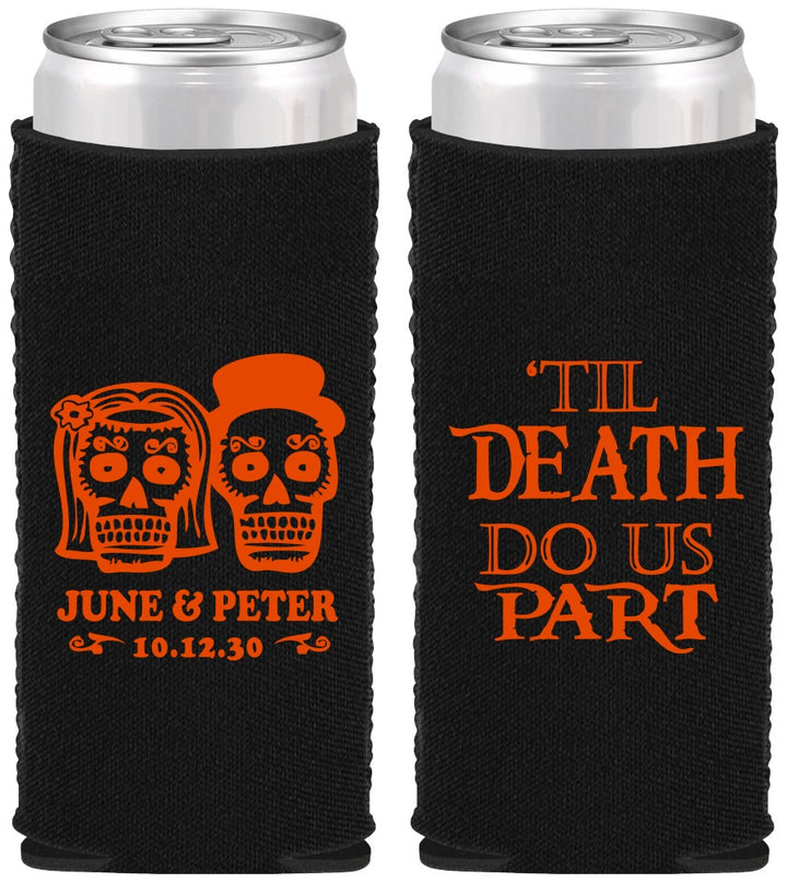 Custom Wedding Neoprene Slim Can Coolers - Til Death Do Us Part | 441