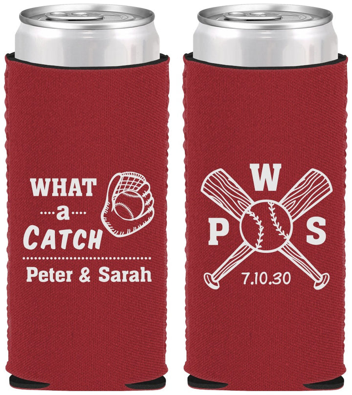 Custom Wedding Neoprene Slim Can Coolers - Baseball | 443