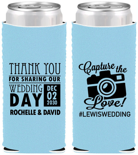 Custom Wedding Neoprene Slim Can Coolers - Capture The Love | 444