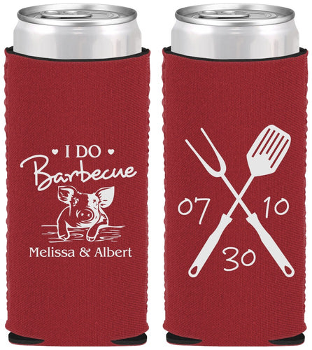 Custom Wedding Neoprene Slim Can Coolers - I Do Barbecue Bbq | 446