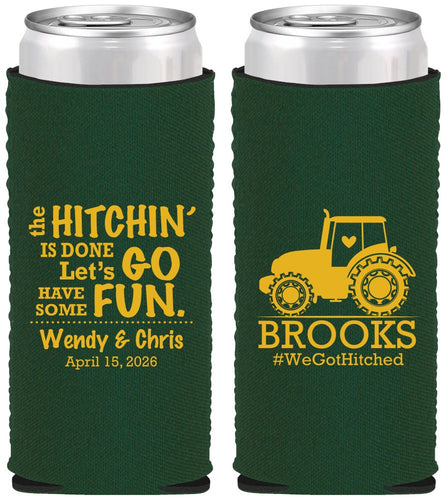 Custom Wedding Neoprene Slim Can Coolers - Tractor Hitchin | 448