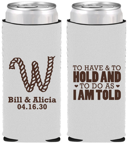 Custom Wedding Neoprene Slim Can Coolers - To Have And To Hold | 449