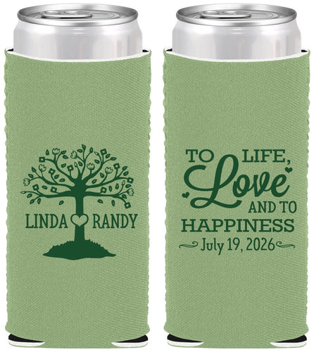 Custom Wedding Neoprene Slim Can Coolers - Love And Happiness | 451