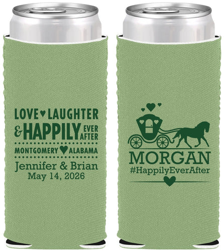 Custom Wedding Neoprene Slim Can Coolers - Happily Ever After | 452