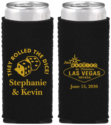 Custom Wedding Neoprene Slim Can Coolers - Las Vegas | 455