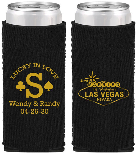 Custom Wedding Neoprene Slim Can Coolers - Las Vegas | 456