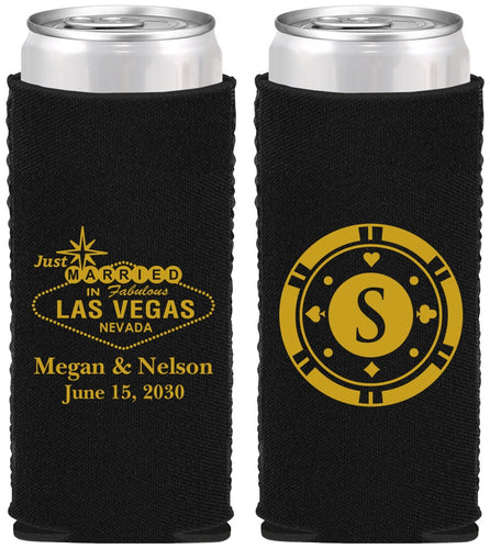 Custom Wedding Neoprene Slim Can Coolers - Las Vegas | 459