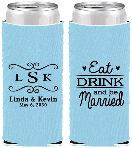 Custom Wedding Neoprene Slim Can Coolers - Eat Drink Be Married | 463