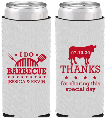 Custom Wedding Neoprene Slim Can Coolers - I Do Barbecue Bbq | 468