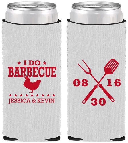 Custom Wedding Neoprene Slim Can Coolers - I Do Barbecue Bbq | 472