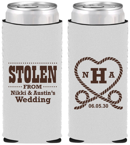 Custom Wedding Neoprene Slim Can Coolers - Stolen Monogram | 474