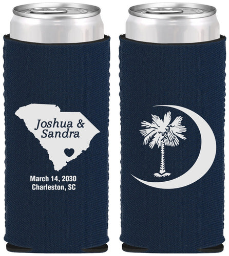 Custom Wedding Neoprene Slim Can Coolers - Palmetto Tree | 475
