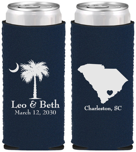 Custom Wedding Neoprene Slim Can Coolers - Palmetto Tree | 476