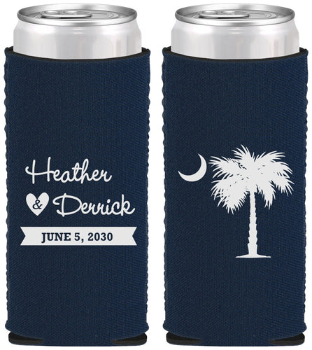 Custom Wedding Neoprene Slim Can Coolers - Palmetto Tree | 477