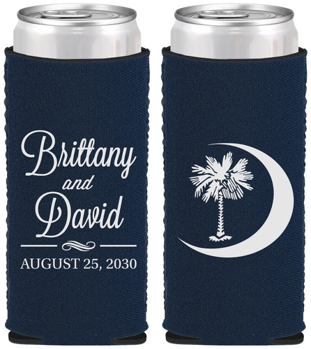 Custom Wedding Neoprene Slim Can Coolers - Palmetto Tree | 478