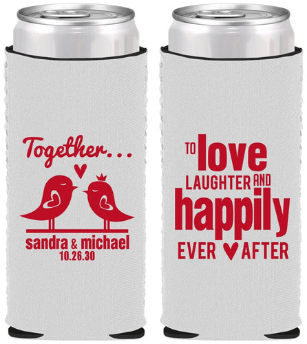 Custom Wedding Neoprene Slim Can Coolers - Happily Ever After | 480