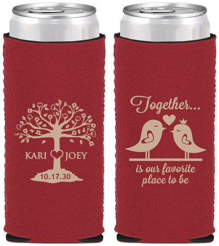 Custom Wedding Neoprene Slim Can Coolers - Love Birds | 481