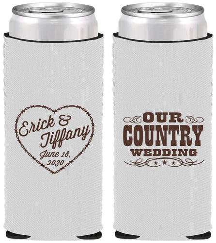 Custom Wedding Neoprene Slim Can Coolers - Country Wedding | 484