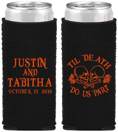 Custom Wedding Neoprene Slim Can Coolers - Til Death Do Us Part | 485